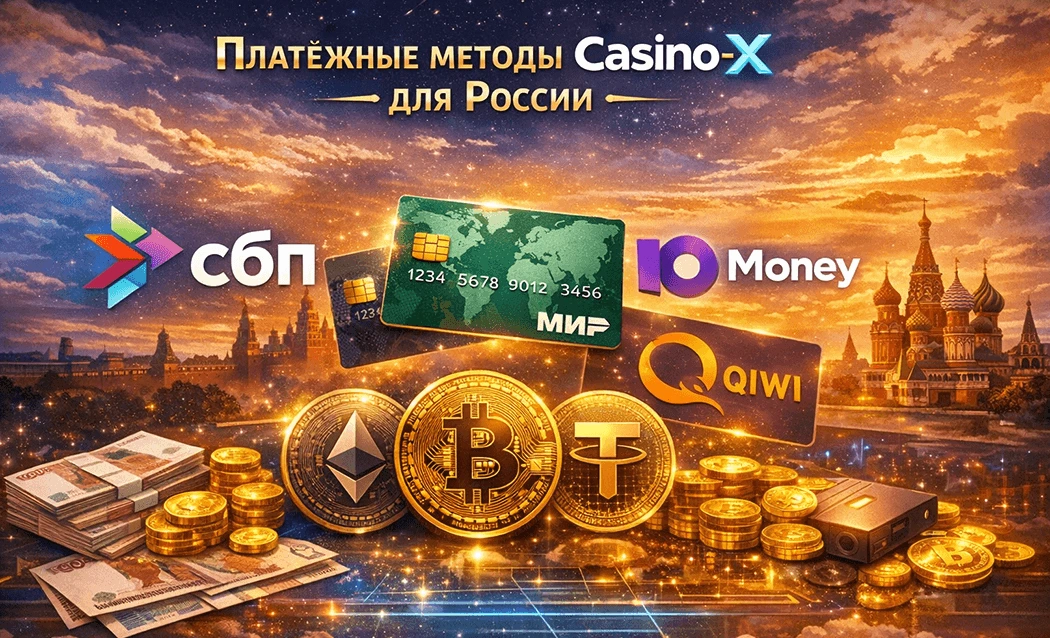 Платёжные методы Casino-X для России - СБП, карты МИР, ЮMoney, QIWI и криптовалюты